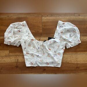 Forever 21 Boho Puff Sleeves Floral Crop Top